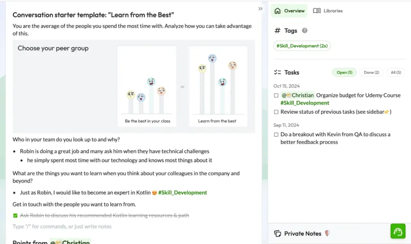 Note Taking - best one on one meeting performance review software