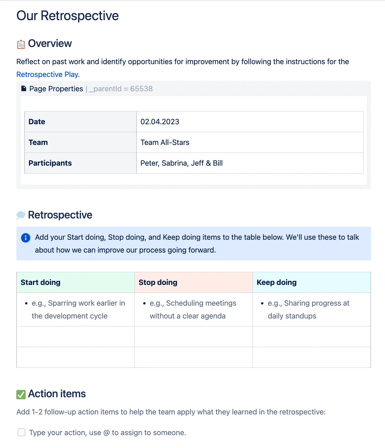 Retrospective in Jira Confluence